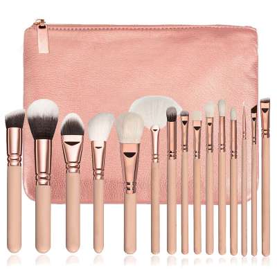 Customized 15pcs Rose Gold Pink Makeup Brushes Set private label Vegan Make Up Tools Powder Foundation Eyes Brush with bag